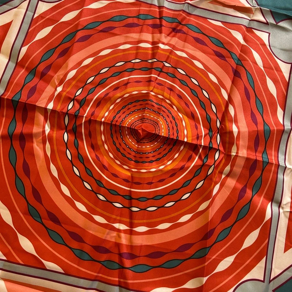 Kérastase Paris Silk Scarf Square Geometric Coral Teal + Box & Styling Booklet